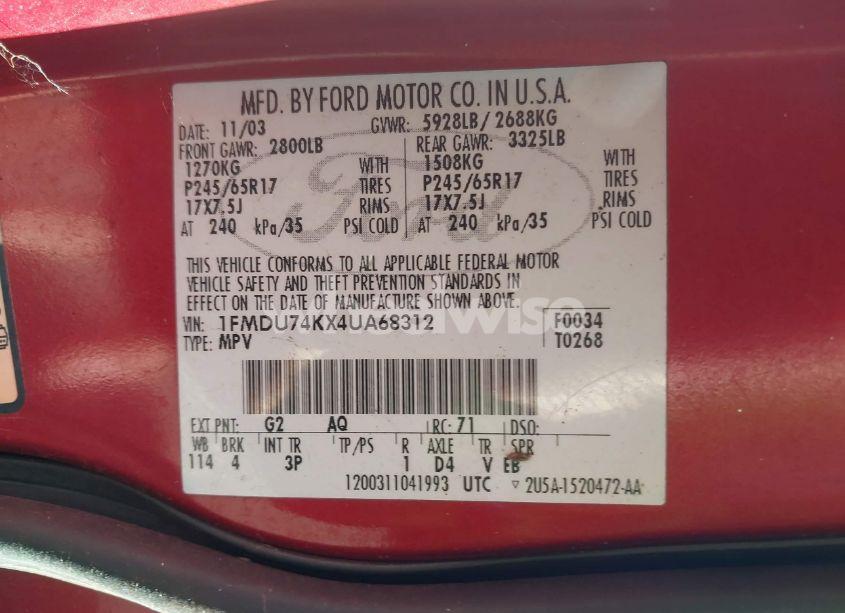 Photo 9 of 2004 Ford Explorer EDDIE BAUER (VIN 1FMDU74KX4UA68312)