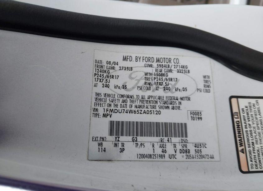 Photo 9 of 2005 Ford Explorer EDDIE BAUER (VIN 1FMDU74W65ZA05120)