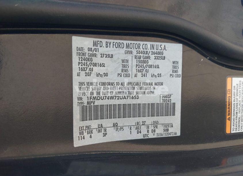 Photo 9 of 2002 Ford Explorer EDDIE BAUER (VIN 1FMDU74W72UA71653)