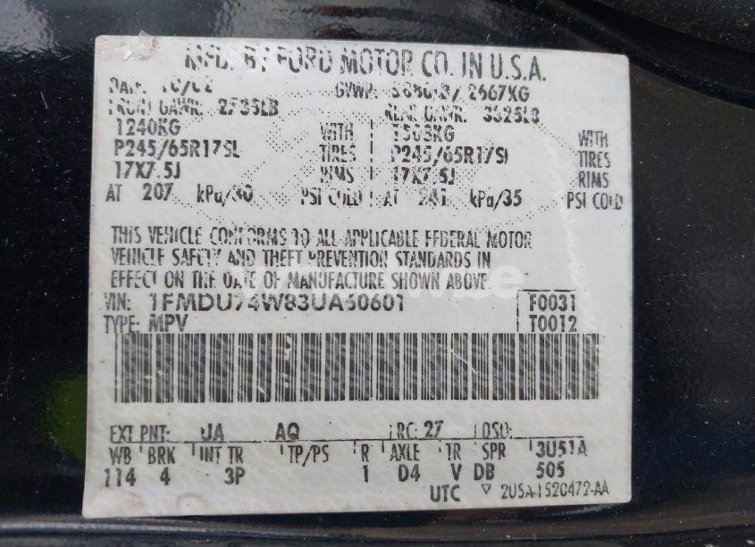 Photo 9 of 2003 Ford Explorer EDDIE BAUER (VIN 1FMDU74W83UA60601)