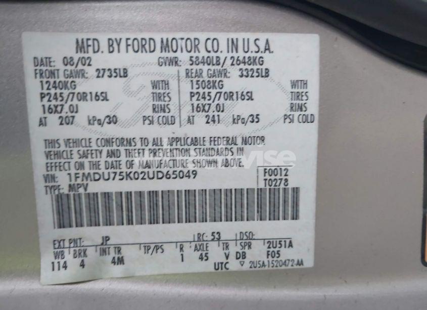 Photo 9 of 2002 Ford Explorer LIMITED (VIN 1FMDU75K02UD65049)