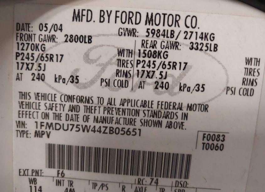 Photo 9 of 2004 Ford Explorer LIMITED (VIN 1FMDU75W44ZB05651)