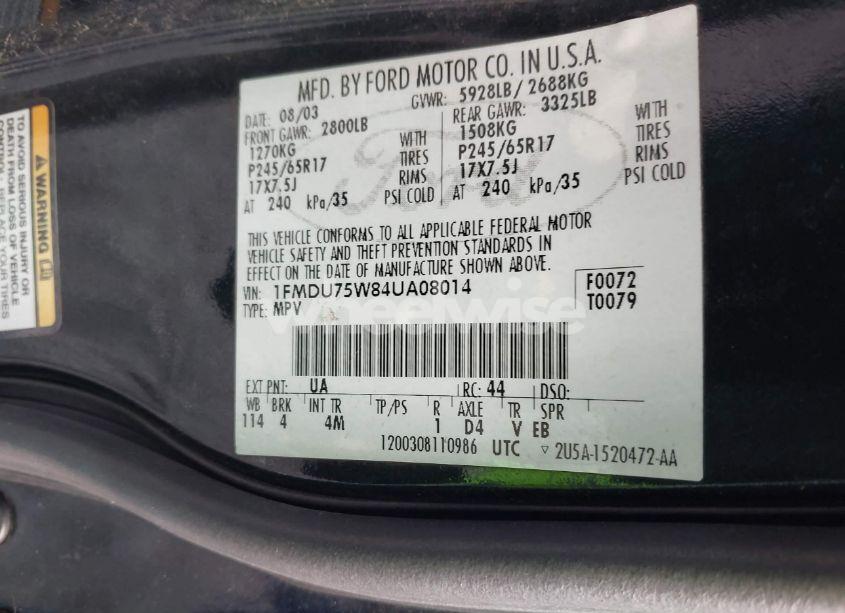 Photo 9 of 2004 Ford Explorer LIMITED (VIN 1FMDU75W84UA08014)