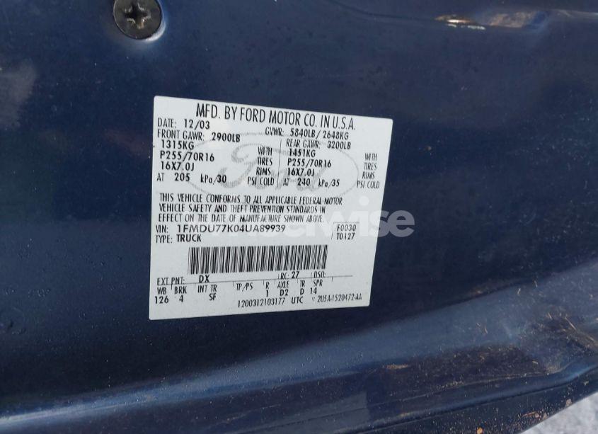 Photo 9 of 2004 Ford Explorer SPORT TRAC ADRENALIN/XLS/XLT (VIN 1FMDU77K04UA89939)