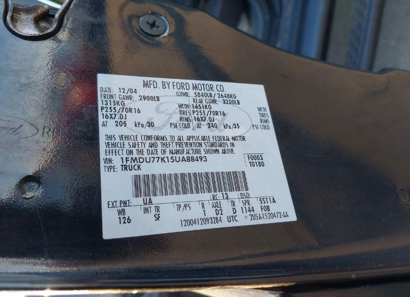 Photo 9 of 2005 Ford Explorer SPORT TRAC ADRENALIN/XLS/XLT (VIN 1FMDU77K15UA88493)