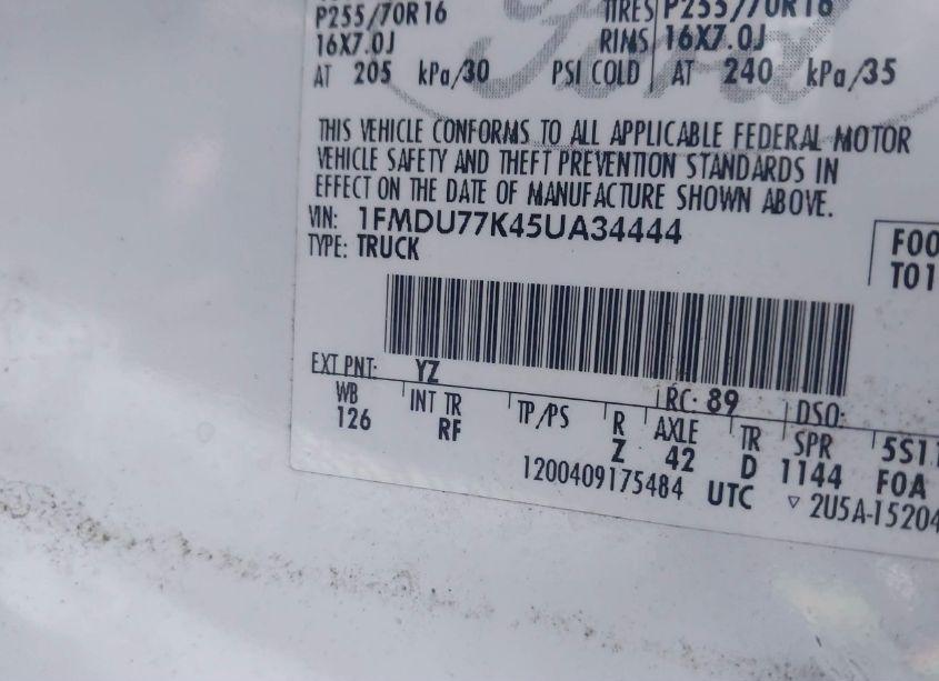 Photo 7 of 2005 Ford Explorer SPORT TRAC ADRENALIN/XLS/XLT (VIN 1FMDU77K45UA34444)