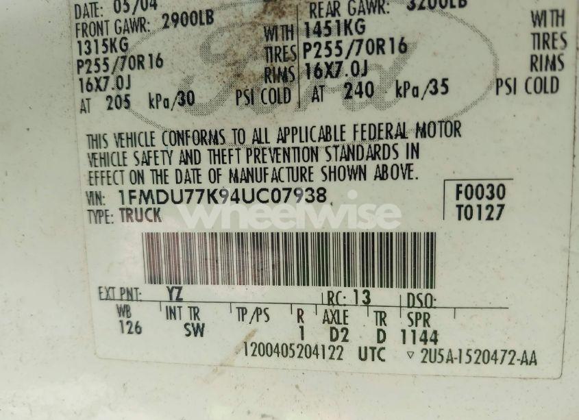 Photo 9 of 2004 Ford Explorer SPORT TRAC ADRENALIN/XLS/XLT (VIN 1FMDU77K94UC07938)