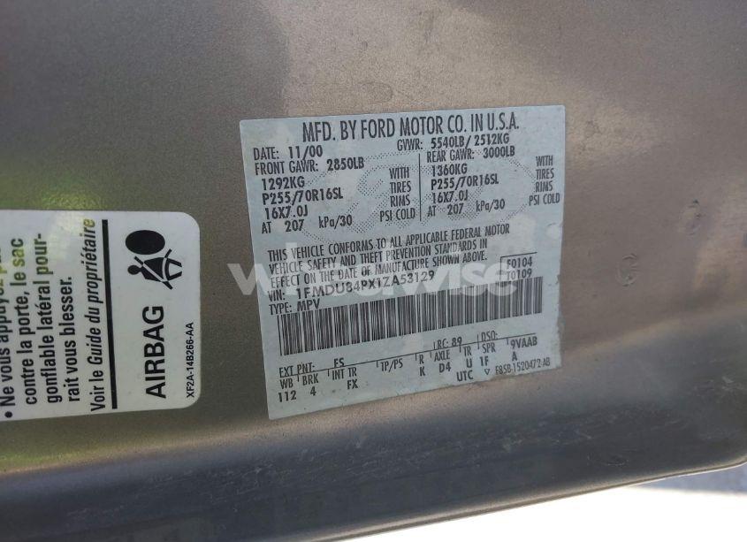 Photo 9 of 2001 Ford Explorer EDDIE BAUER (VIN 1FMDU84PX1ZA53129)