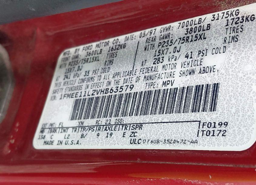 Photo 9 of 1997 Ford Club WAGON XL/XLT/XLT PLUS (VIN 1FMEE11L2VHB63579)