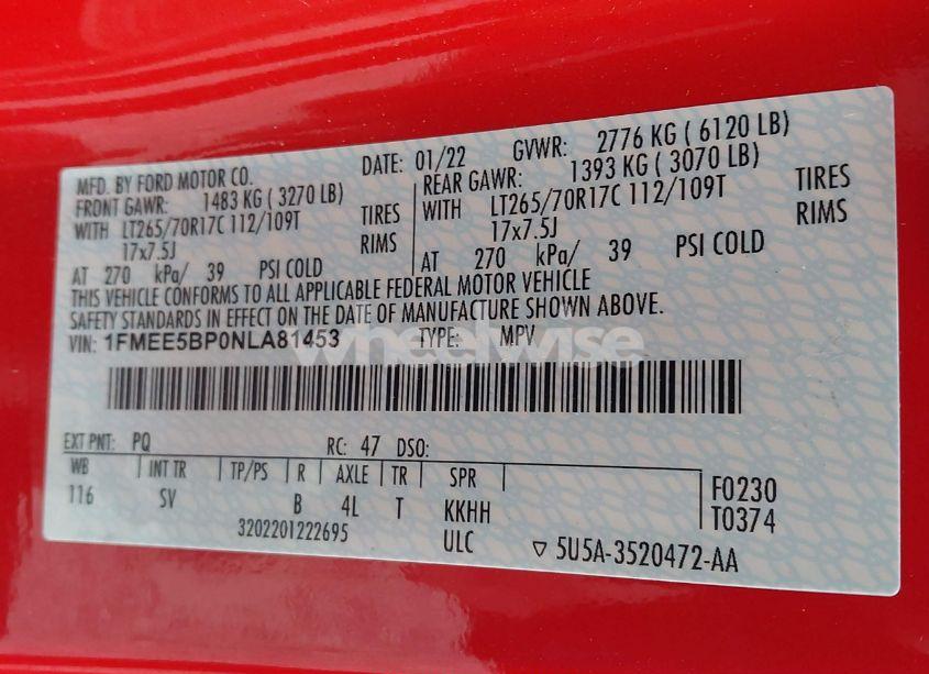 Photo 9 of 2022 Ford Bronco BLACK DIAMOND (VIN 1FMEE5BP0NLA81453)