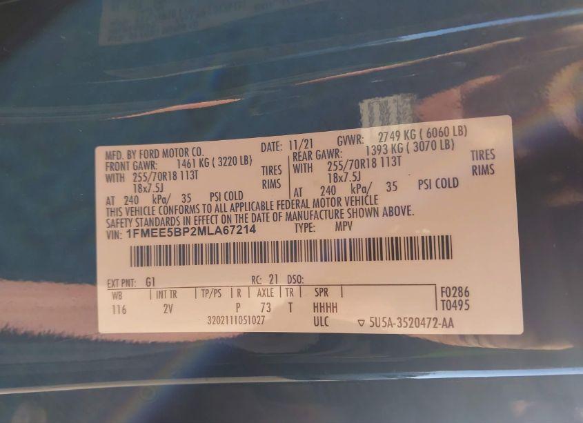 Photo 9 of 2021 Ford Bronco OUTER BANKS (VIN 1FMEE5BP2MLA67214)