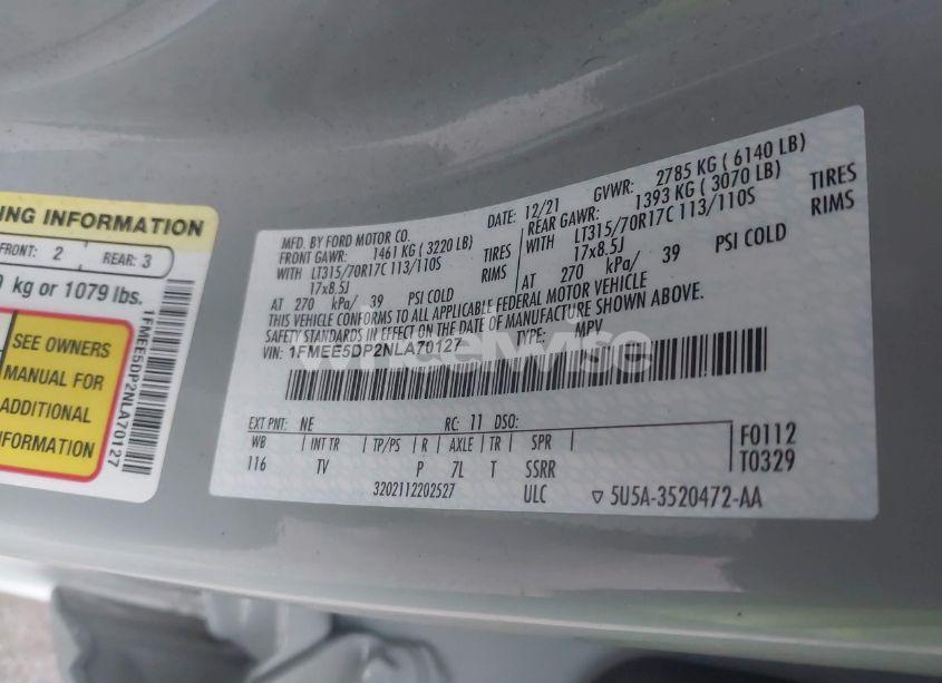 Photo 9 of 2022 Ford Bronco WILDTRAK (VIN 1FMEE5DP2NLA70127)