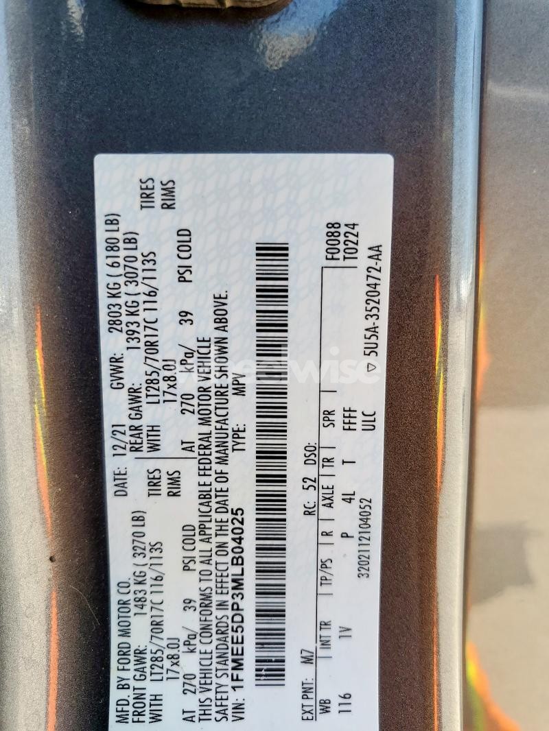 Photo 12 of 2021 FORD BRONCO BASE N/A (VIN 1FMEE5DP3MLB04025)
