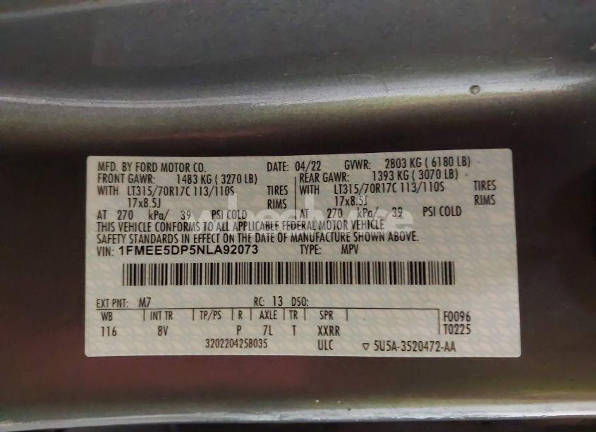 Photo 9 of 2022 Ford Bronco BADLANDS (VIN 1FMEE5DP5NLA92073)