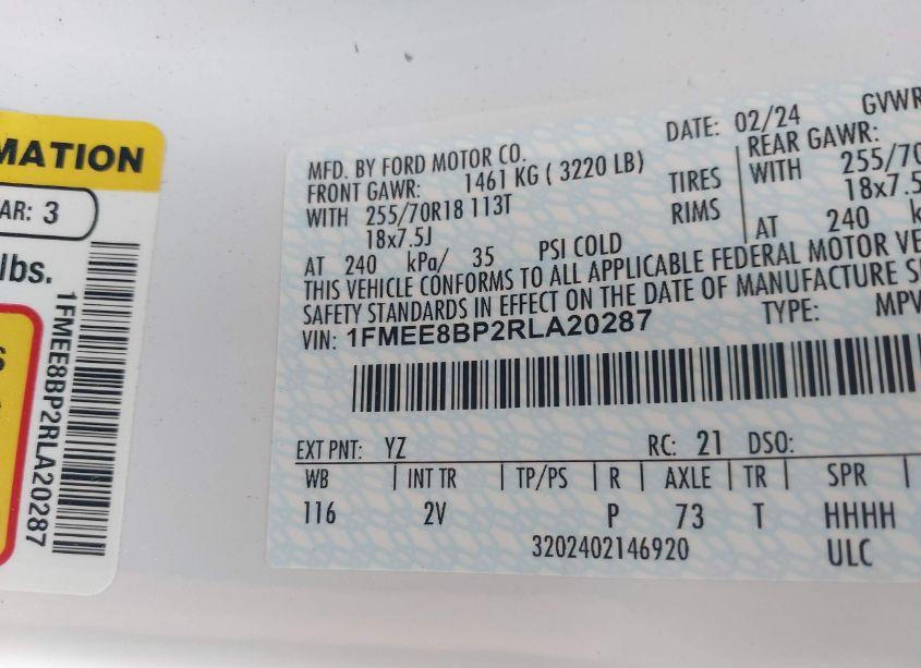 Photo 9 of 2024 Ford Bronco OUTER BANKS (VIN 1FMEE8BP2RLA20287)