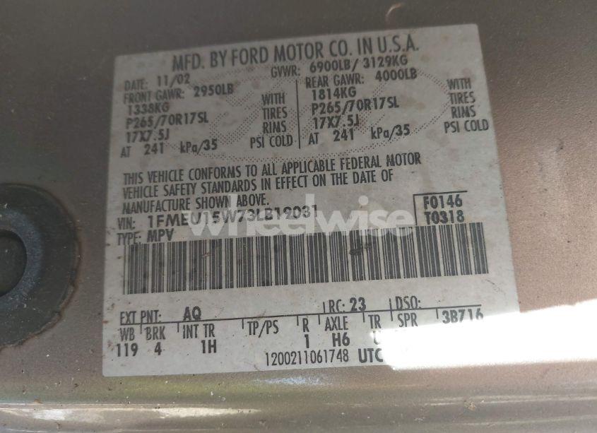 Photo 9 of 2003 Ford Expedition XLT (VIN 1FMEU15W73LB19031)