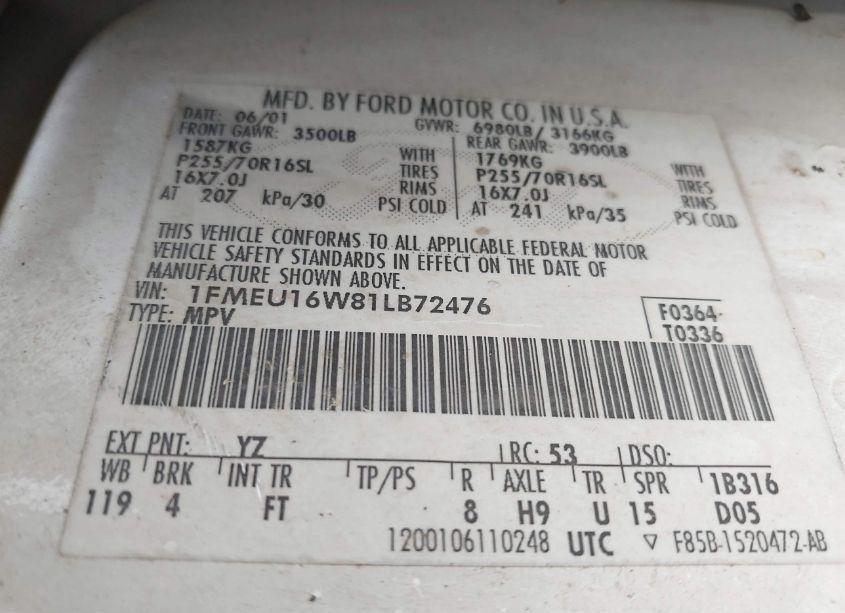 Photo 9 of 2001 Ford Expedition XLT (VIN 1FMEU16W81LB72476)