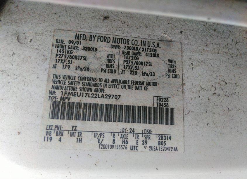 Photo 9 of 2002 Ford Expedition EDDIE BAUER (VIN 1FMEU17L22LA29707)