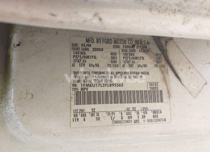 Photo 9 of 2000 Ford Expedition EDDIE BAUER (VIN 1FMEU17L3YLB95565)