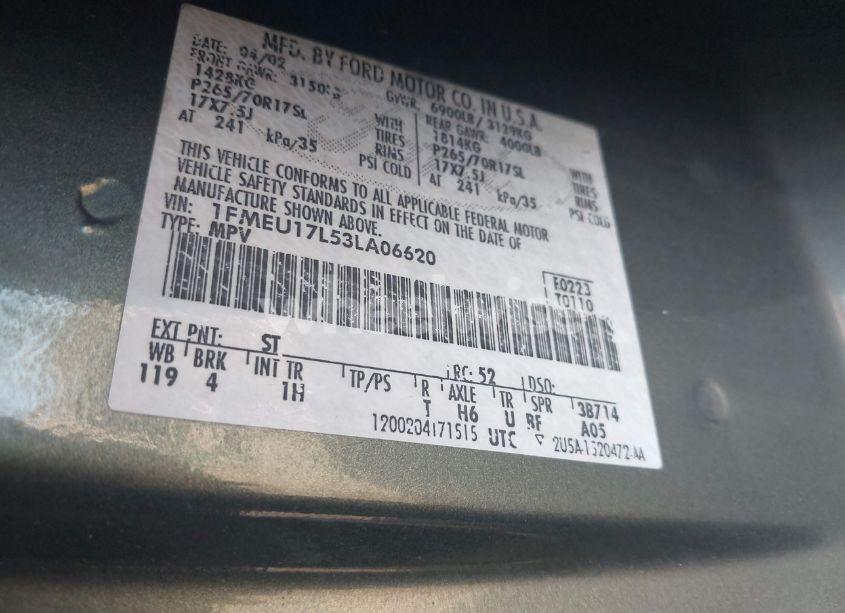 Photo 9 of 2003 Ford Expedition EDDIE BAUER (VIN 1FMEU17L53LA06620)