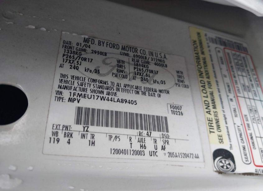 Photo 9 of 2004 Ford Expedition EDDIE BAUER (VIN 1FMEU17W44LA89405)