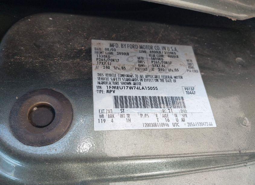 Photo 9 of 2004 Ford Expedition EDDIE BAUER (VIN 1FMEU17W74LA15055)