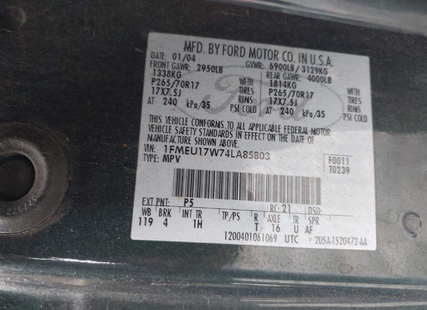 Photo 9 of 2004 Ford Expedition EDDIE BAUER (VIN 1FMEU17W74LA85803)