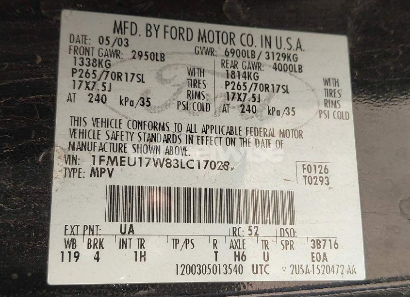 Photo 9 of 2003 Ford Expedition EDDIE BAUER (VIN 1FMEU17W83LC17028)