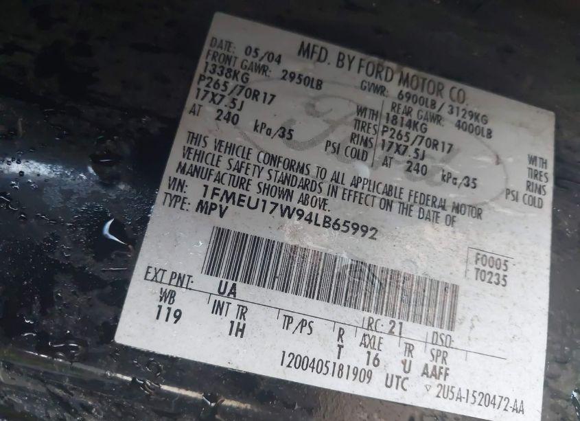 Photo 9 of 2004 Ford Expedition EDDIE BAUER (VIN 1FMEU17W94LB65992)