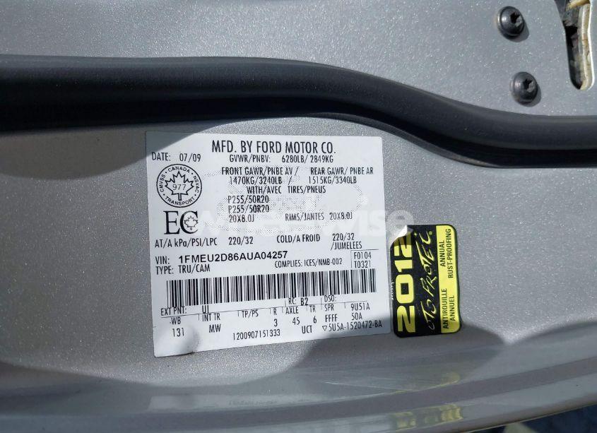 Photo 9 of 2010 Ford Explorer SPORT TRAC LIMITED (VIN 1FMEU2D86AUA04257)