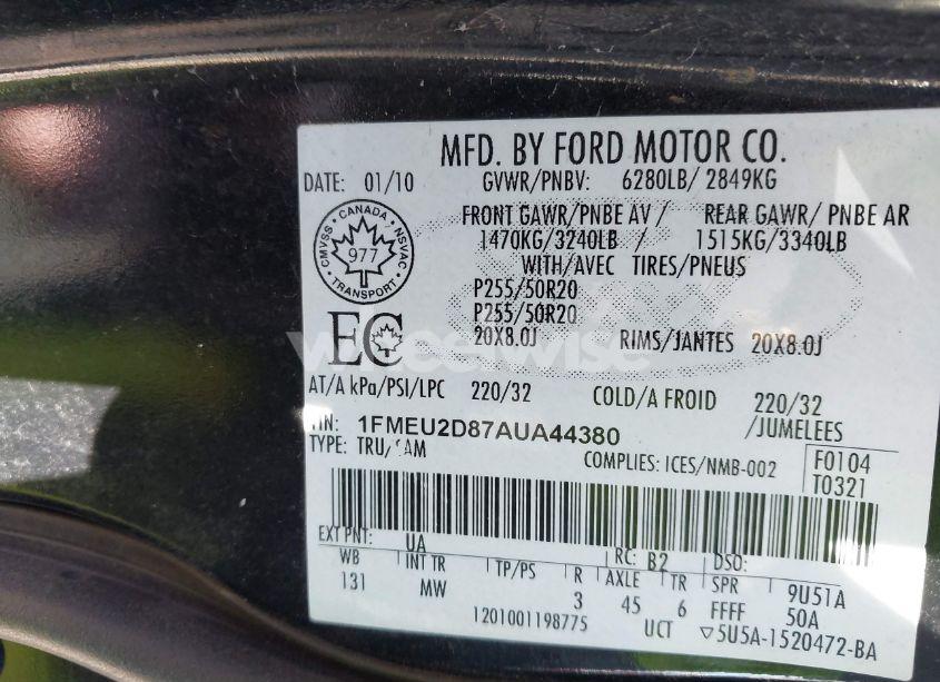 Photo 9 of 2010 Ford Explorer SPORT TRAC LIMITED (VIN 1FMEU2D87AUA44380)