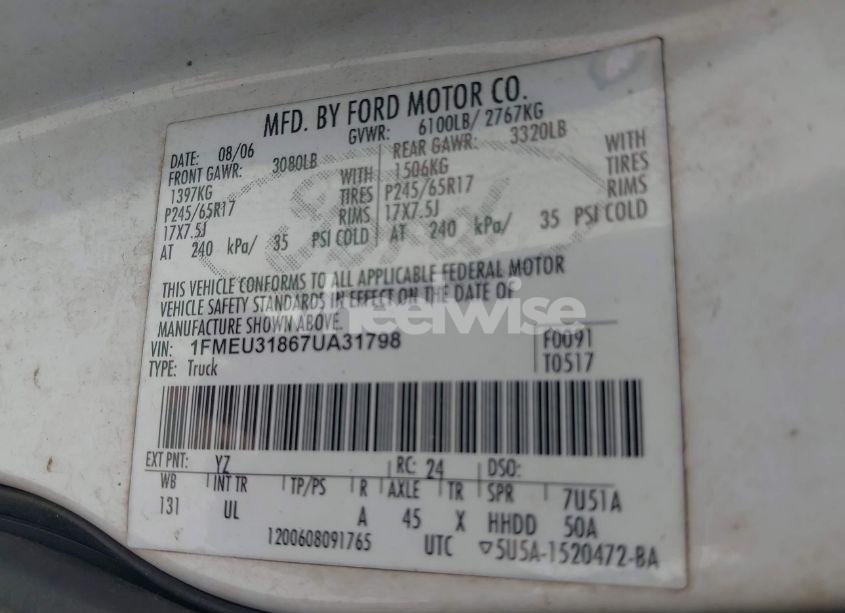 Photo 9 of 2007 Ford Explorer SPORT TRAC XLT (VIN 1FMEU31867UA31798)