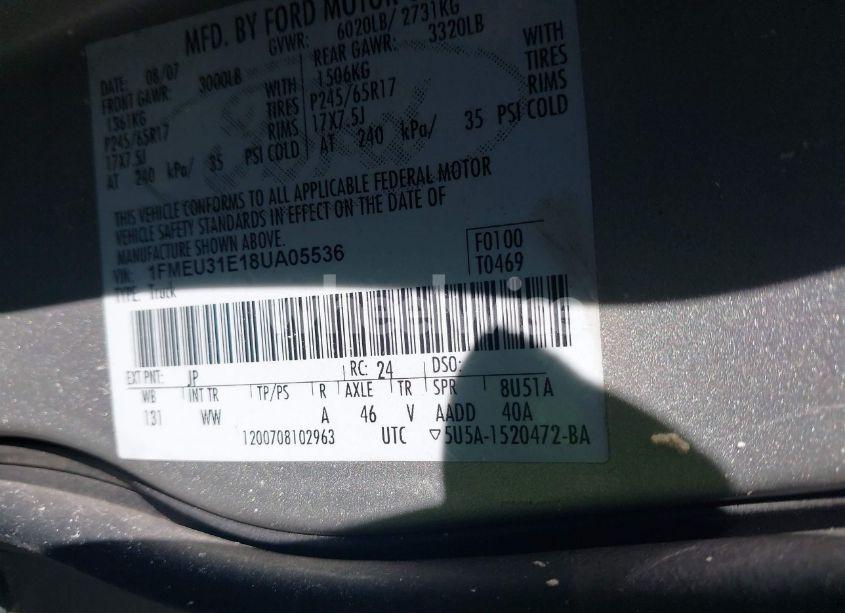 Photo 9 of 2008 Ford Explorer SPORT TRAC XLT (VIN 1FMEU31E18UA05536)