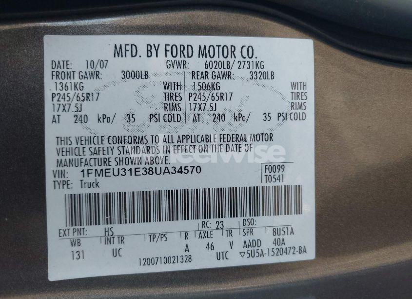 Photo 9 of 2008 Ford Explorer SPORT TRAC XLT (VIN 1FMEU31E38UA34570)