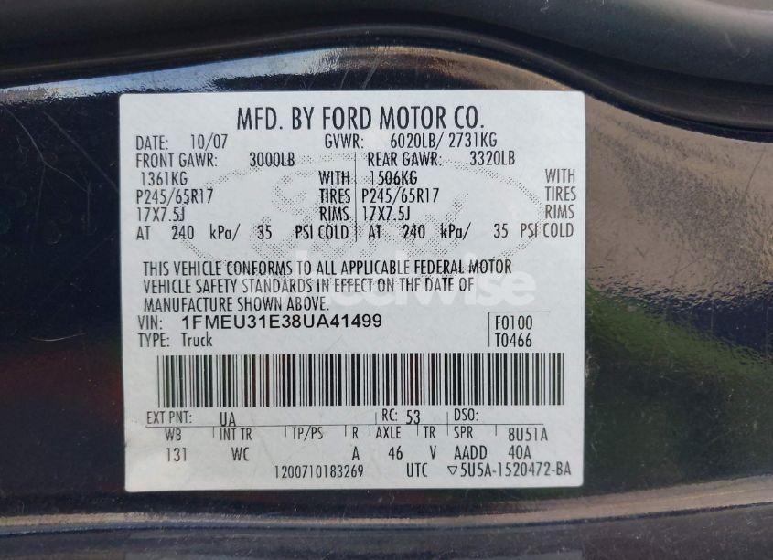 Photo 9 of 2008 Ford Explorer SPORT TRAC XLT (VIN 1FMEU31E38UA41499)