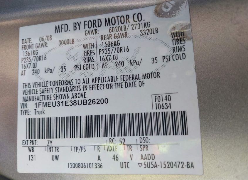 Photo 9 of 2008 Ford Explorer SPORT TRAC XLT (VIN 1FMEU31E38UB26200)