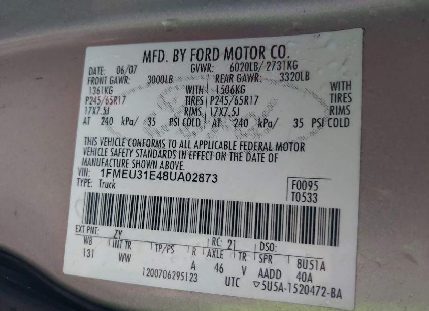 Photo 9 of 2008 Ford Explorer SPORT TRAC XLT (VIN 1FMEU31E48UA02873)