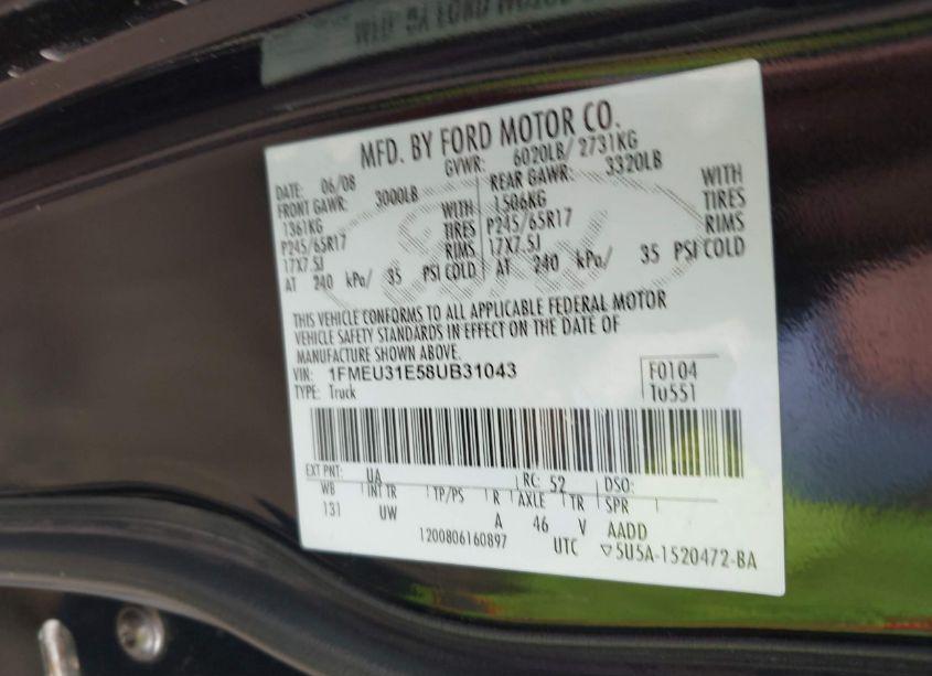 Photo 9 of 2008 Ford Explorer SPORT TRAC XLT (VIN 1FMEU31E58UB31043)