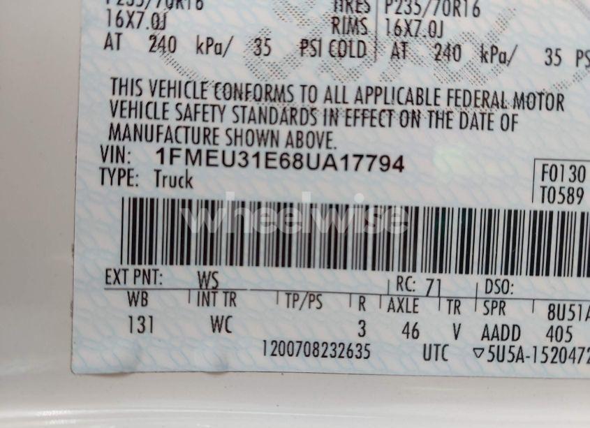 Photo 9 of 2008 Ford Explorer SPORT TRAC XLT (VIN 1FMEU31E68UA17794)