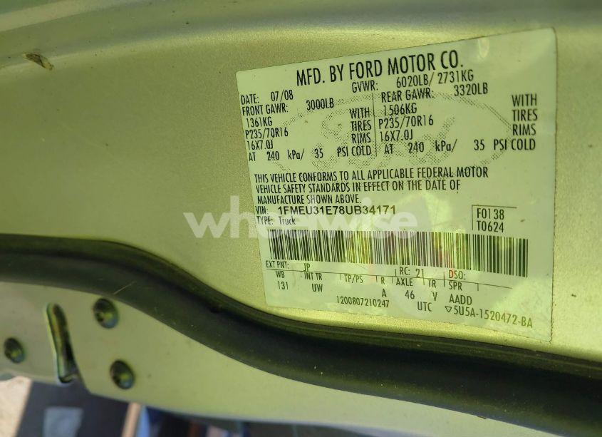 Photo 9 of 2008 Ford Explorer SPORT TRAC XLT (VIN 1FMEU31E78UB34171)