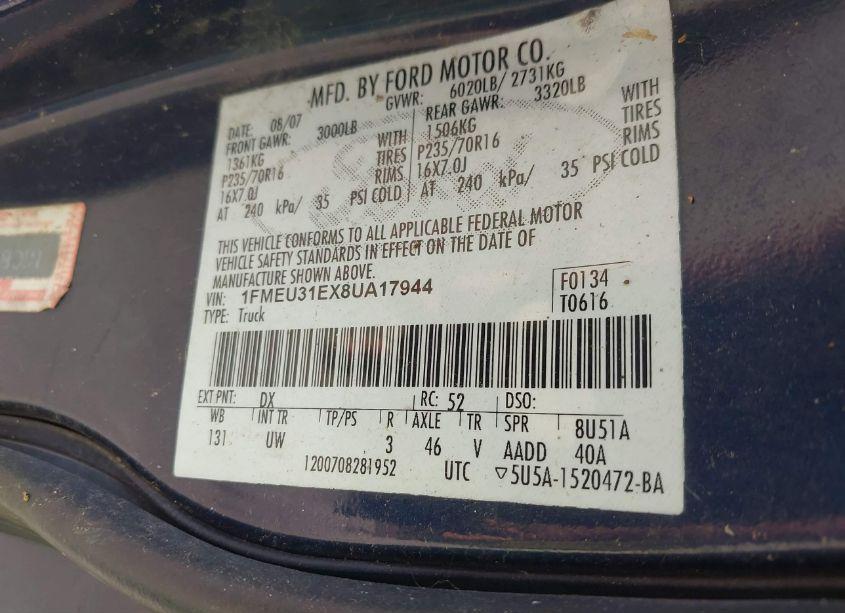 Photo 9 of 2008 Ford Explorer SPORT TRAC XLT (VIN 1FMEU31EX8UA17944)