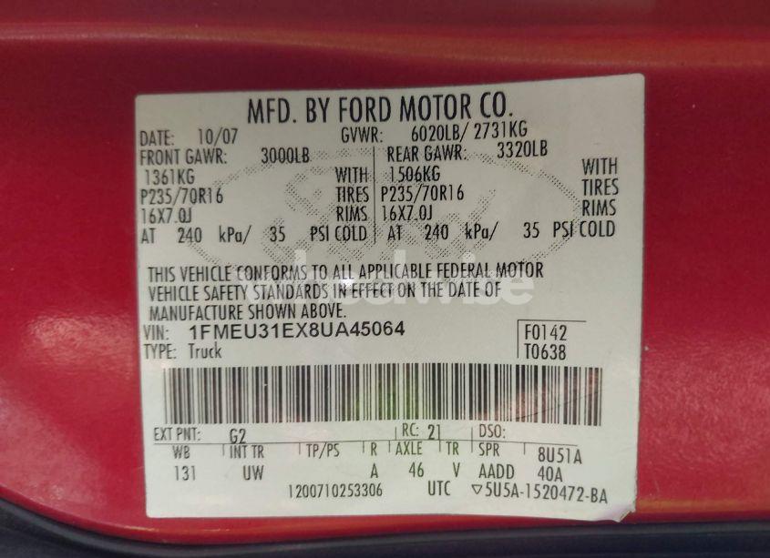 Photo 9 of 2008 Ford Explorer SPORT TRAC XLT (VIN 1FMEU31EX8UA45064)