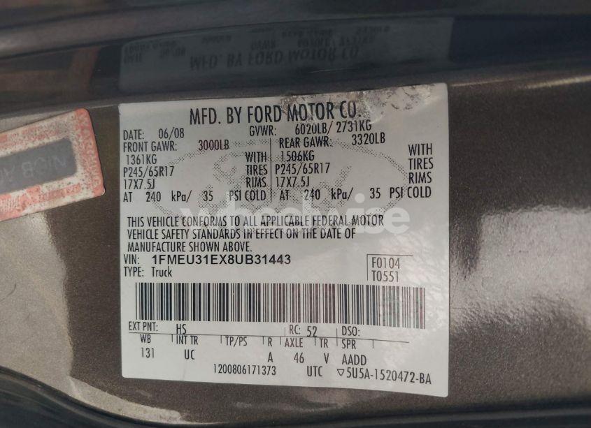 Photo 9 of 2008 Ford Explorer SPORT TRAC XLT (VIN 1FMEU31EX8UB31443)