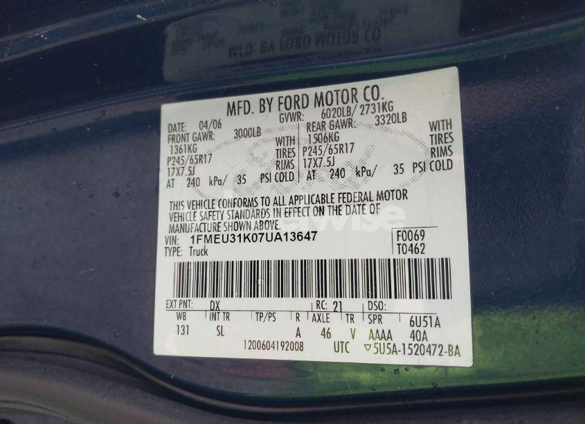 Photo 9 of 2007 Ford Explorer SPORT TRAC XLT (VIN 1FMEU31K07UA13647)