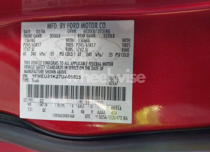 Photo 9 of 2007 Ford Explorer SPORT TRAC XLT (VIN 1FMEU31K27UA05825)