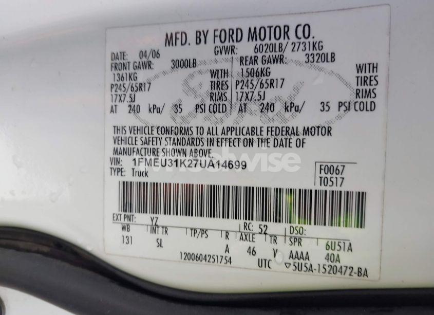 Photo 9 of 2007 Ford Explorer SPORT TRAC XLT (VIN 1FMEU31K27UA14699)