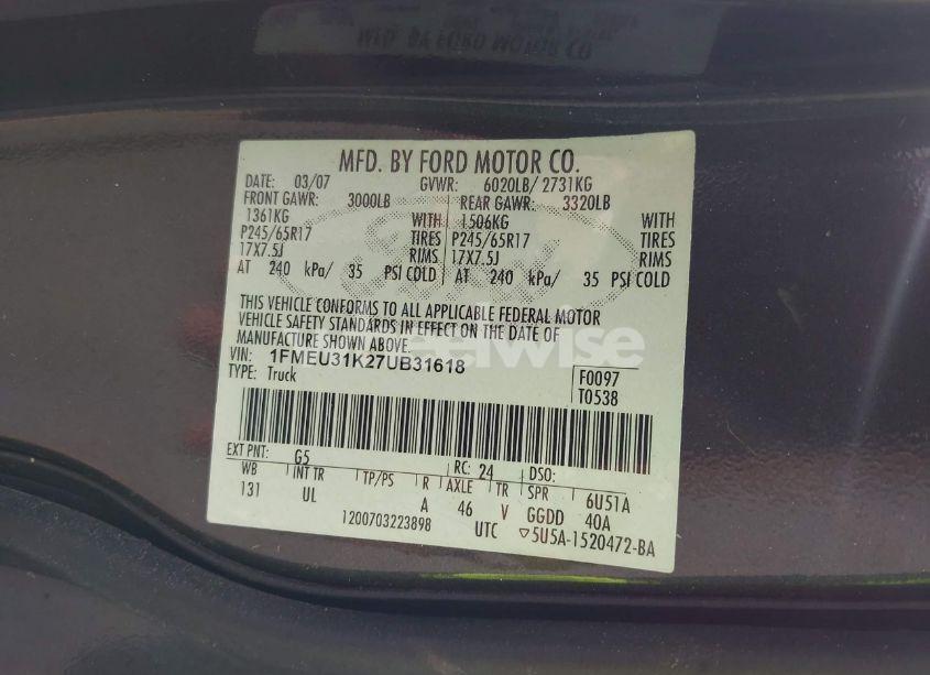 Photo 9 of 2007 Ford Explorer SPORT TRAC XLT (VIN 1FMEU31K27UB31618)