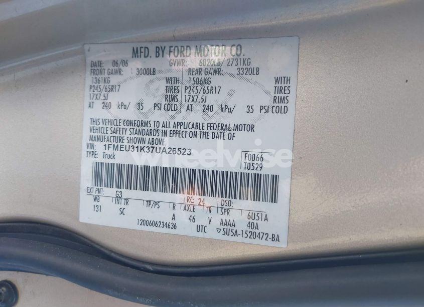 Photo 9 of 2007 Ford Explorer SPORT TRAC XLT (VIN 1FMEU31K37UA26523)