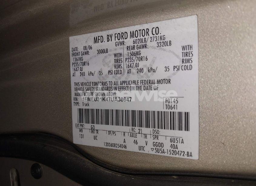 Photo 9 of 2007 Ford Explorer SPORT TRAC XLT (VIN 1FMEU31K47UA38647)