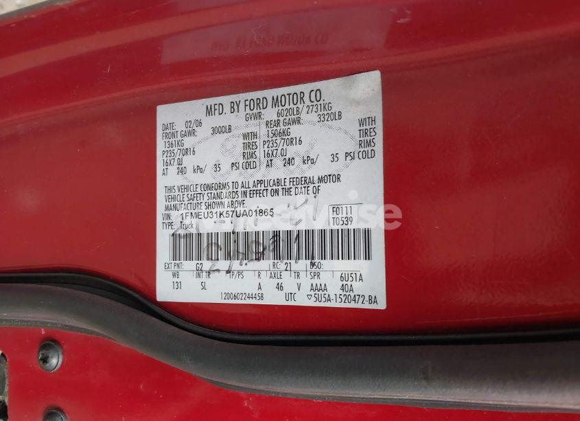 Photo 9 of 2007 Ford Explorer SPORT TRAC XLT (VIN 1FMEU31K57UA01865)